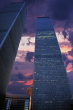 Towers of the World Trade Center in the evening sky, 9 September 2000, one year in front of the