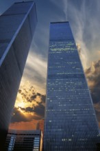 Towers of the World Trade Center in the evening sky, 9 September 2000, one year in front of the