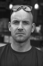 Young man with sunglasses on his head, black and white, Freiburg, Baden-Württemberg, Germany