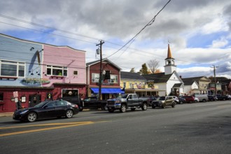 Main street in North Conway village, shopping, Kancamagus Highway, White Mountain, New Hampshire,