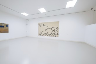 A minimalistic gallery space with a mountain work of art on the wall, Schauwerk, Sindelfingen,