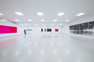 Visitors in a modern gallery with eye-catching color field paintings, Schauwerk, Sindelfingen,