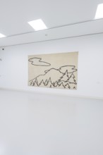 A simple work of art with a mountain motif hangs in a gallery wall, Schauwerk, Sindelfingen,