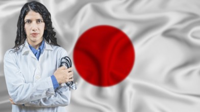 Japanese national health system, Medical professional on Japan flag background