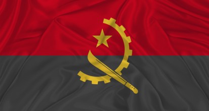 Angolan flag with fabric texture. Realistic flag of Angola waving, National flag