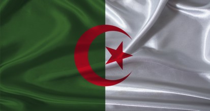 National flag of Algeria with cloth texture. Algeria flag with realistic texture background