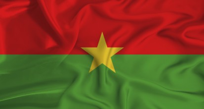 Realistic Burkina Faso flag waving. Close up of flag of Burkina Faso with cloth texture