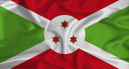 Realistic Burundi flag waving. Close up of flag of Burundi with cloth texture