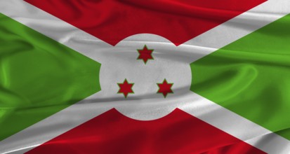 Flag of Burundi with fabric textured background. Close up of National flag of Burundi with