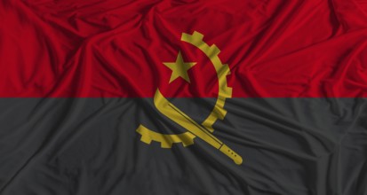 Angola flag with fabric texture background. National flag of Angola with cloth texture
