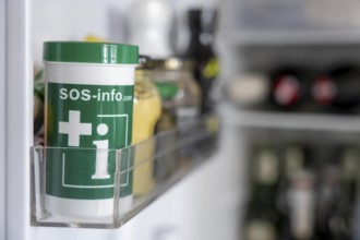 Emergency box in a refrigerator, it contains a comprehensive information sheet which gives