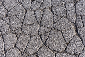 Asphalt surface, floor, with many small cracks, roadway, parking lot