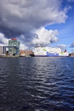 Kiel Fjord, Stena Germanica ferry, Stena Line GmbH, ferry, port house, high-rise building, modern