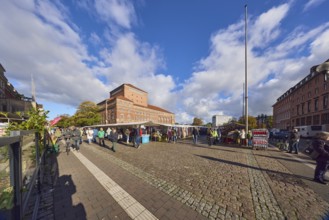 Opera house, general architecture, historic brick building, brick architecture, square, flagpoles,