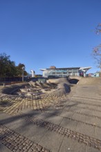 Fountain complex, multi-purpose hall Wunderino Arena or former Baltic Sea Hall, pedestrian zone,