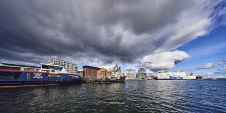 Kiel Fjord, port, pier, passenger ship, port and sea tug, ferry ship, general architecture, brick