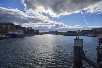 Kiel Fjord, harbor, duckdalben, quay, general architecture, modern buildings, television tower,