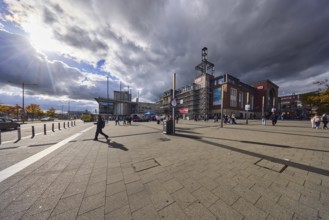 Main station, scaffolding, renovation, general architecture, brick architecture, square, barrier
