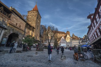 Medieval Tiergärtnertorturm, historic half-timbered houses and Kaiserburg, Tiergärtnertor in the