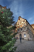 Historic Pilate House with the annual advent calendar in the evening light, Tiergärtnertor,