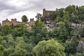 Castle and monastery ruins on Mount Oybin in Oybin, Zittau Mountains, Upper Lusatia, Saxony,