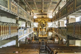 Interior of Baroque mountain church in Oybin, Zittau Mountains, Upper Lusatia, Saxony, Germany