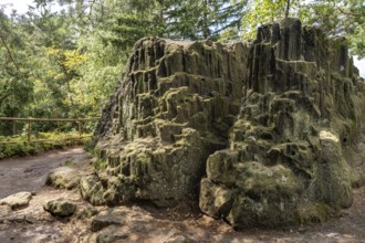 Organ rock formation in the Mühlsteinbrüche hiking area near Jonsdorf in the Zittau Mountains,