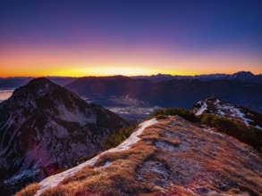 Dawn in the mountains, view of Bad Reichenhall, Hochstaufen and Berchtesgaden Alps, Zwiesel, Bad