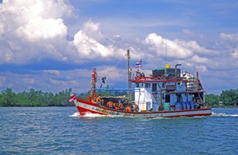 Fishing trawler, sea, two years in front of the tsunami, Krabi, Thailand, December 2002, vintage,