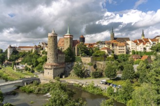 Ortenburg, Alte Wasserkunst, St. Peter's Cathedral, Wasserturm and the Spree in Bautzen, Upper