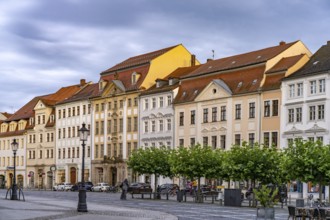 Renovated houses in the old town of Zittau, Upper Lusatia, Saxony, Germany