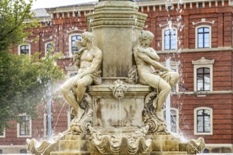 The Muschelminna fountain or Toberentzbrunnen at Postplatz in Görlitz, Upper Lusatia, Saxony,