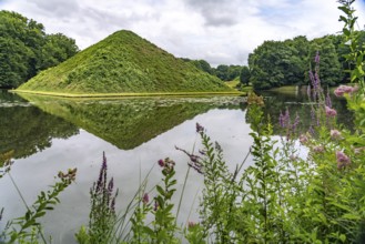 Pyramid lake with lake pyramid in Branitz Park, landscape park created in 1846 by Prince Hermann