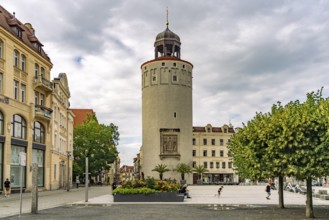 Marienplatz with Frauenturm or Dicker Turm in Görlitz, Upper Lusatia, Saxony, Germany
