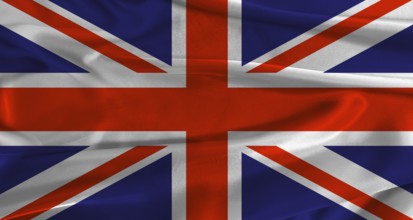 Flag of the United Kingdom with fabric textured background. Close up of National flag of the United