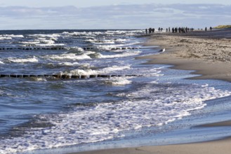 Groows in the sea, people on the beach, Zingst, Fischland-Darß-Zingst, Western Pomerania National