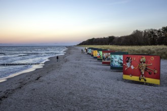Advertising posters on the beach in Zingst, Fischland-Darss-Zingst, Western Pomerania Lagoon Area