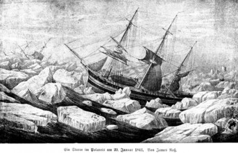 Storm in polar ice on January 20, 1842, by James Ross, Arctic Ocean, Ice Block, Icebergs, Cold