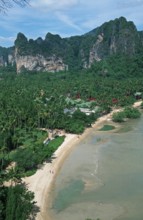 Mountains, sea, beach, view of Railay East from the viewpoint, two years in front of the tsunami,