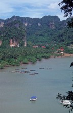 Mountains, sea, beach, boats, view of Railay East from the viewpoint, two years in front of the
