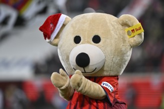 Mascot Paule 1. FC Heidenheim 1846 FCH with Santa hat, Voith-Arena, Heidenheim, Baden-Württemberg,