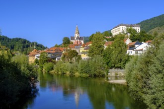 Murau with Obermurau Castle and St. Matthew Church, Mur River, Styria, Austria