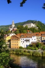 Murau with Obermurau Castle and St. Matthew Church, Mur River, Styria, Austria