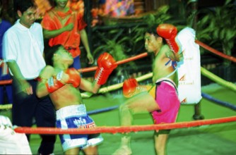 Thai boxing, Ko Phuket, Thailand, December 2002, vintage, retro, old, historic