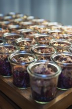 Rustic glasses filled with nuts and red cabbage, Christmas party Dekra Congresshotel Wart, Calw