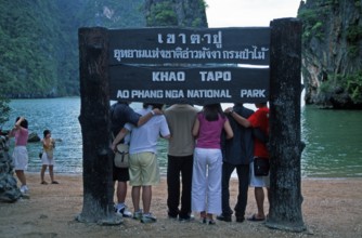 Tourists taking selfie, James Bond rocks, James Bond Island, two years in front of the tsunami,