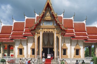 Building, Wat Chalong monastery, Ko Phuket, Thailand, December 2002, vintage, retro, old, historic