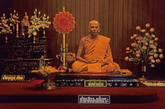 Wax monk at Wat Chalong monastery, Ko Phuket, Thailand, December 2002, vintage, retro, old,