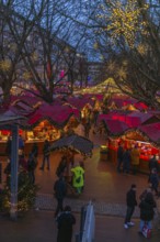 Christmas market on Holstenplatz in Kiel, city center, trees, shops, pedestrian zone, early