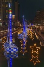 Christmas decoration in Kiel am Holstenfleet, Kleiner Kiel Canal, city center, Christmas, lighting,
